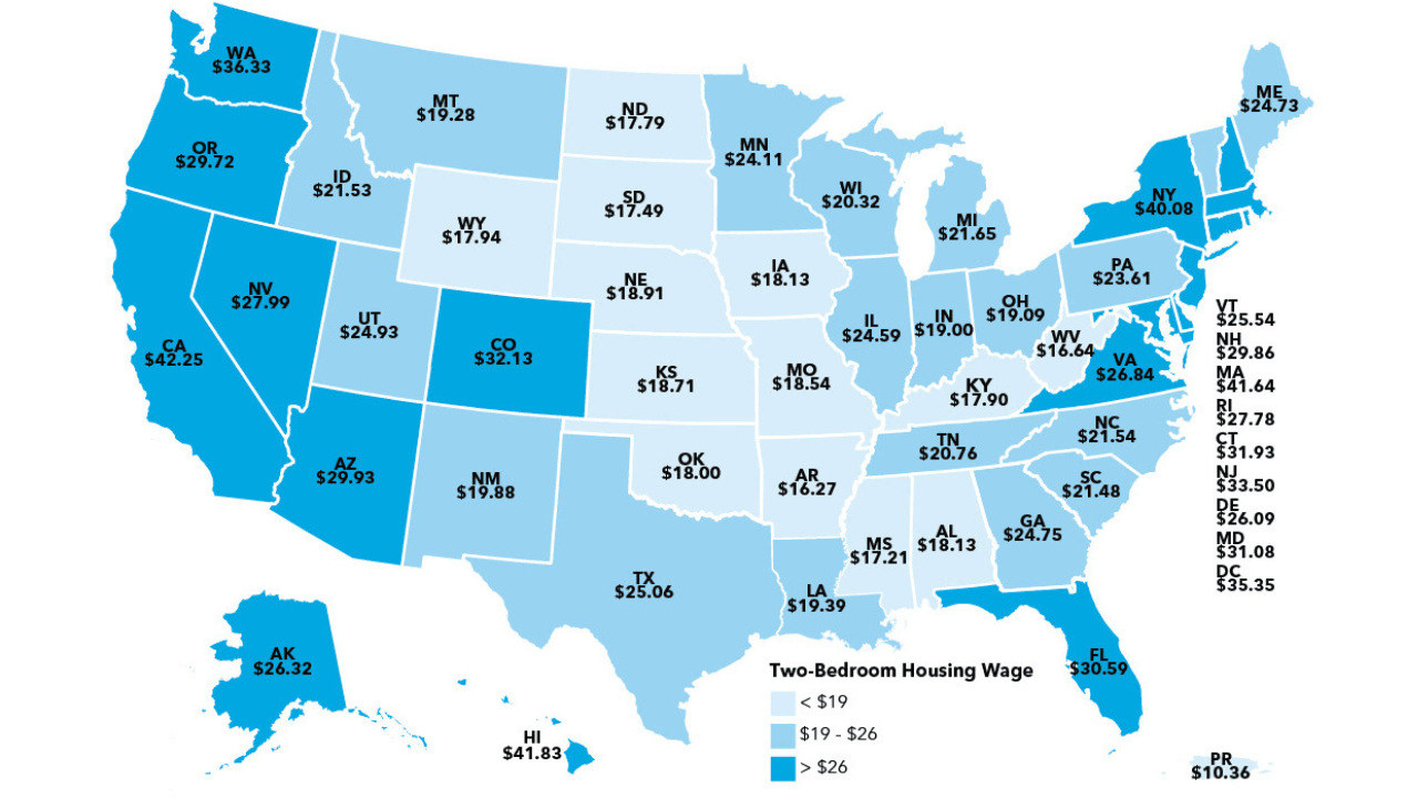 This map shows how much you have to earn to afford rent in every state