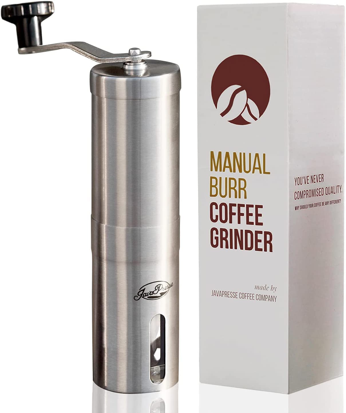 JavaPresse Brushed Stainless Steel Manual Coffee Grinder
