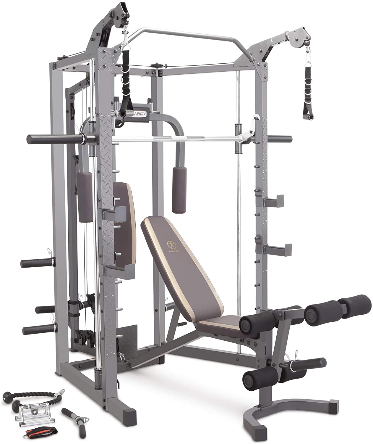 Marcy Smith Cage Machine with Workout Bench and Weight Bar Home Gym