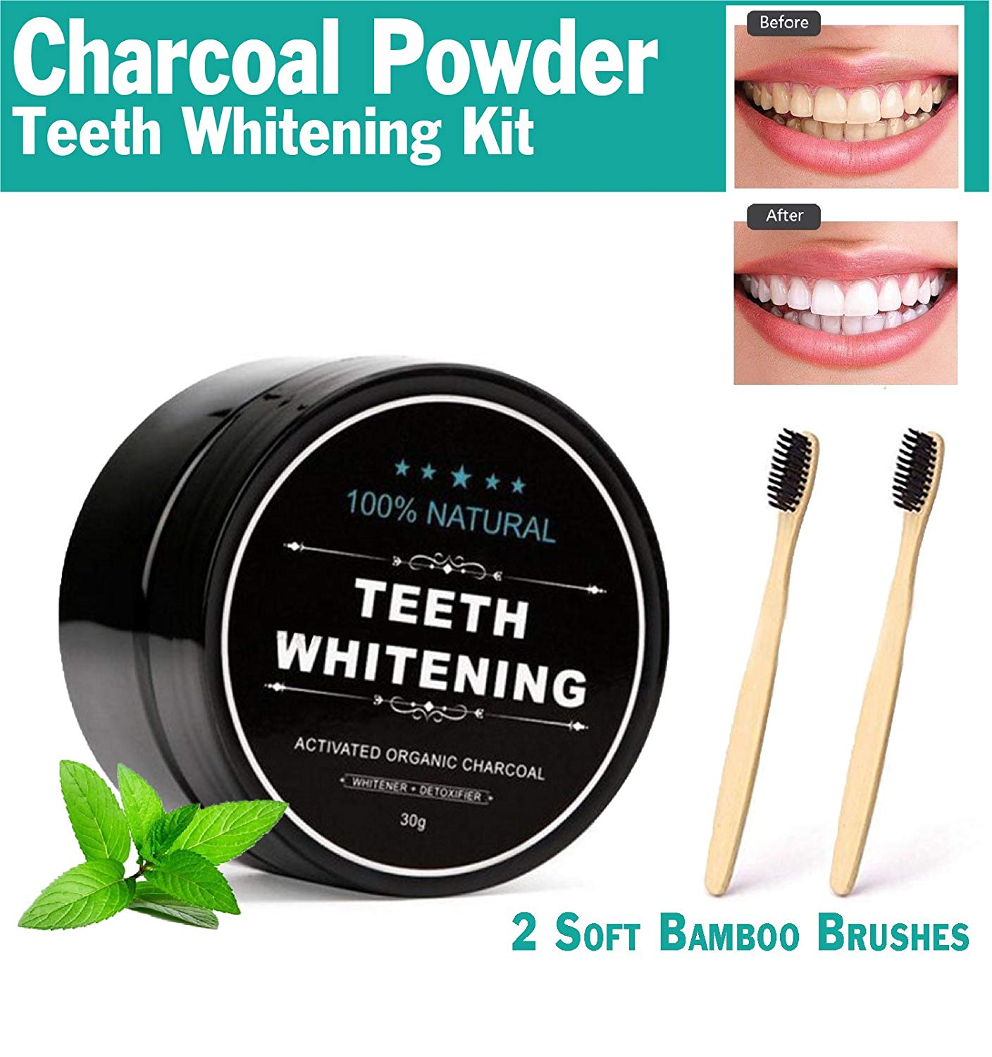 Real Vibes Activated Charcoal Teeth Whitening Powder Kit