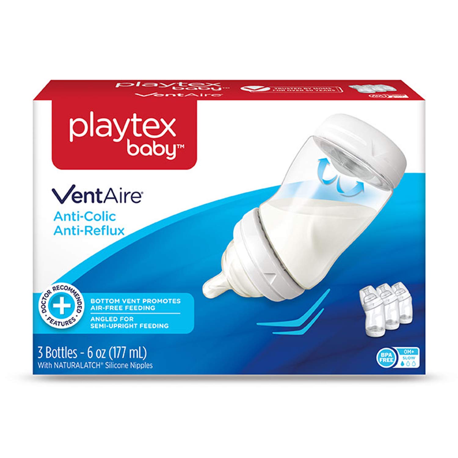 Playtex Baby Air-Free Anti-Reflux Baby Bottles, 3-Pack