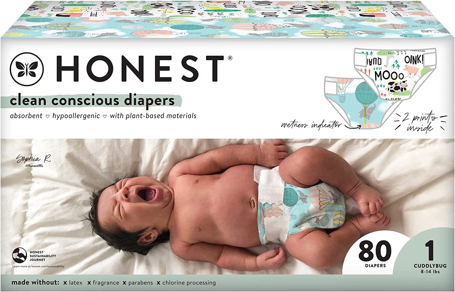 Honest Hypoallergenic Diapers, 80-Count
