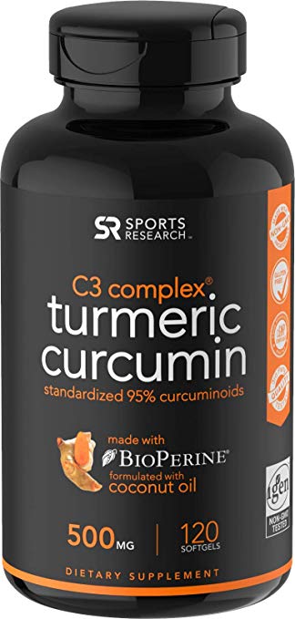 Sports Research BioPerine Turmeric Supplement, 120-Count