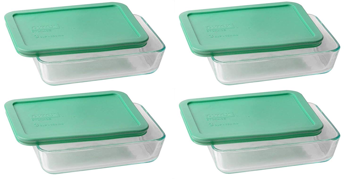 Pyrex Rectangle Glass Food Storage Set Container, 3-Cup