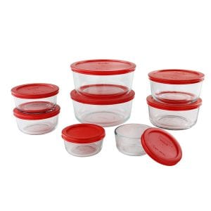 Pyrex Simply Store Glass Stain Resistant Food Container Cookware Set, 16-Piece