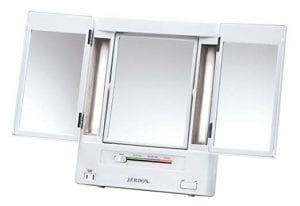Jerdon Tri-Fold 2-Sided Lighted Makeup Mirror, 5x