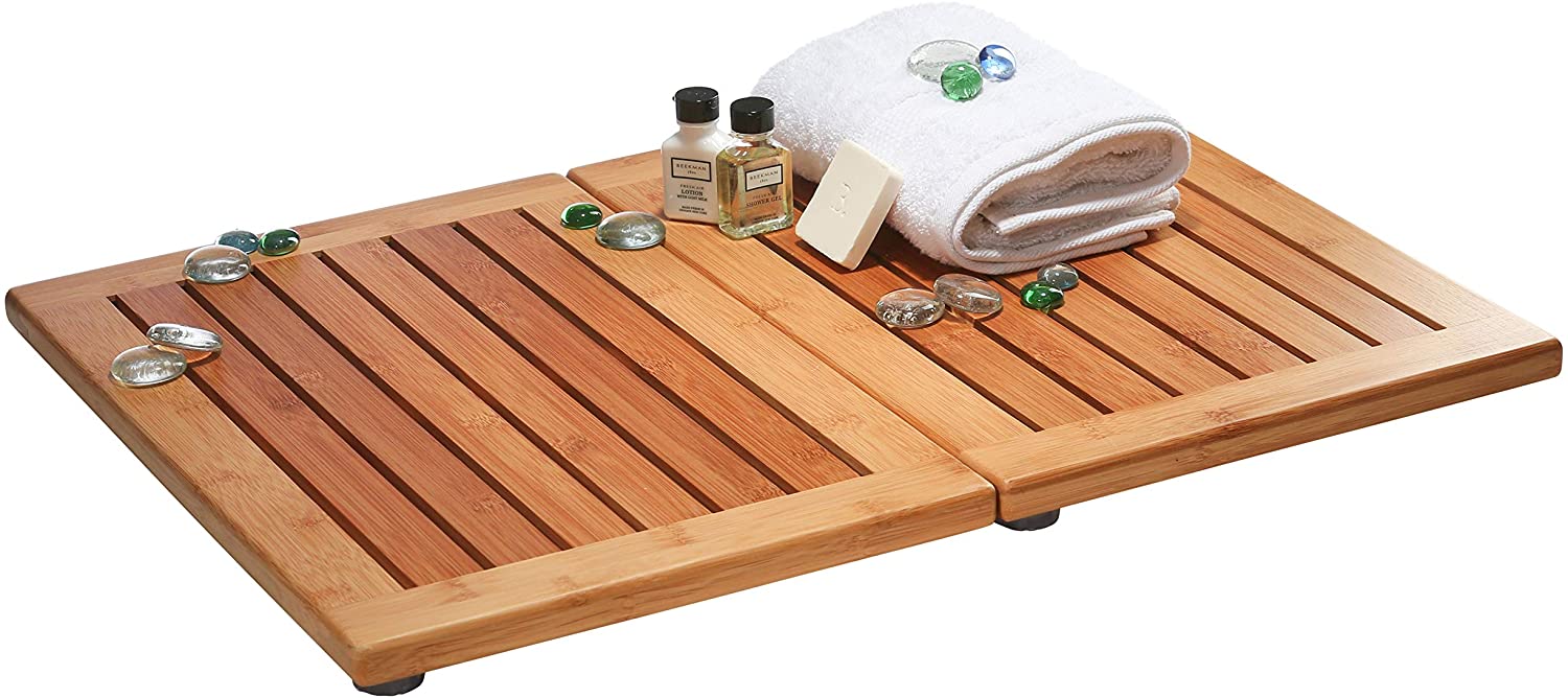 Bambüsi Waterproof Wooden Bath Mat, 18×24-Inch