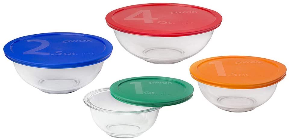Pyrex Smart Essentials BPA-Free Glass Mixing Bowl Cookware Set, 8-Piece