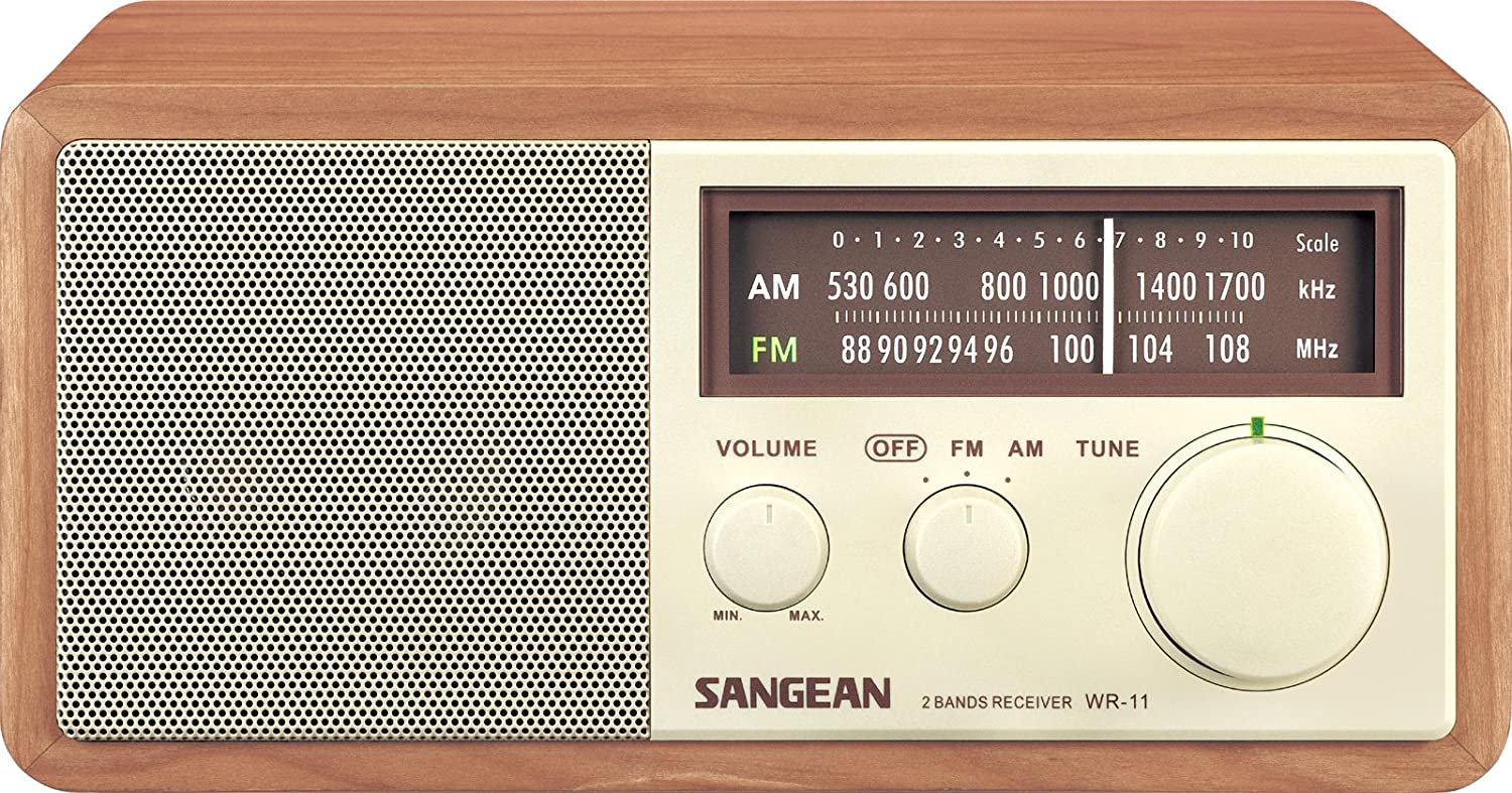 Sangean WR-11BK Walnut Cabinet Table Top AM Radio