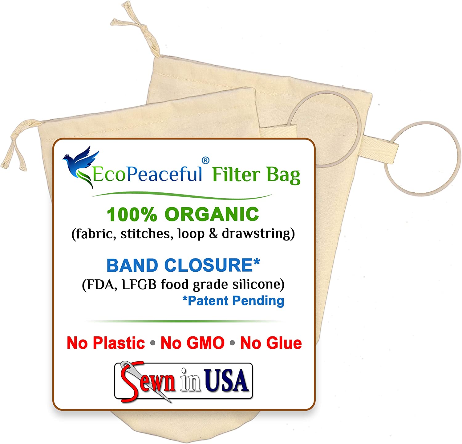 EcoPeaceful Certified Organic Nut Milk Bags, 2-Pack