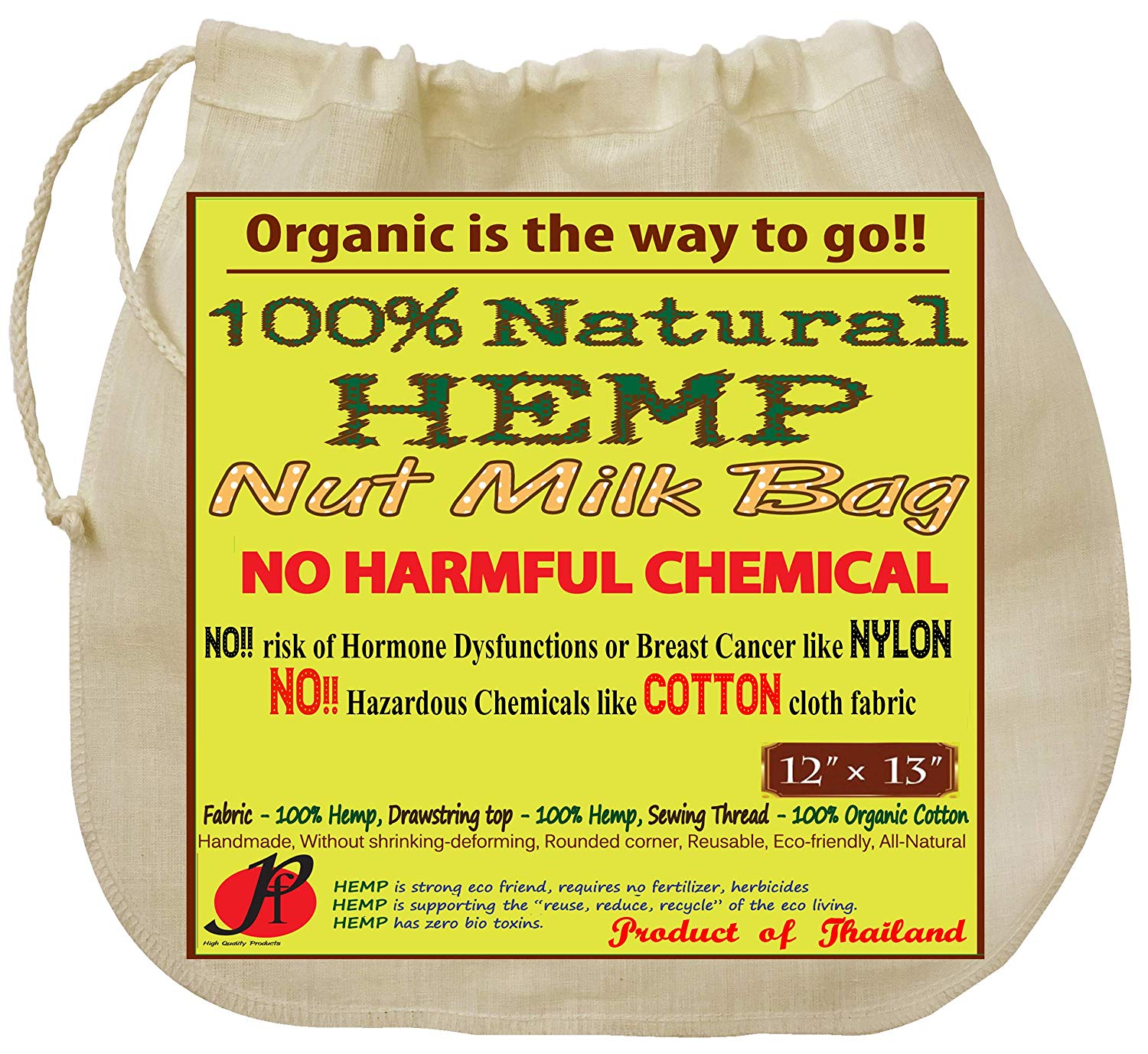P&F Undyed Non-Toxic Hemp Nut Milk Bag