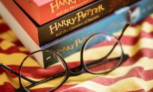 Harry Potter books and glasses