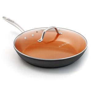 Almond Tempered Glass Lid Copper Pan, 8-Inch