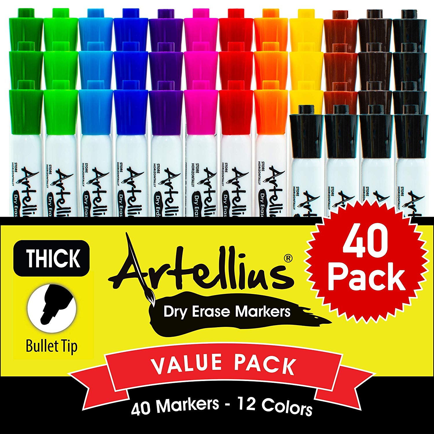 Artellius Kid-Safe Dry Erase Markers, 40-Count
