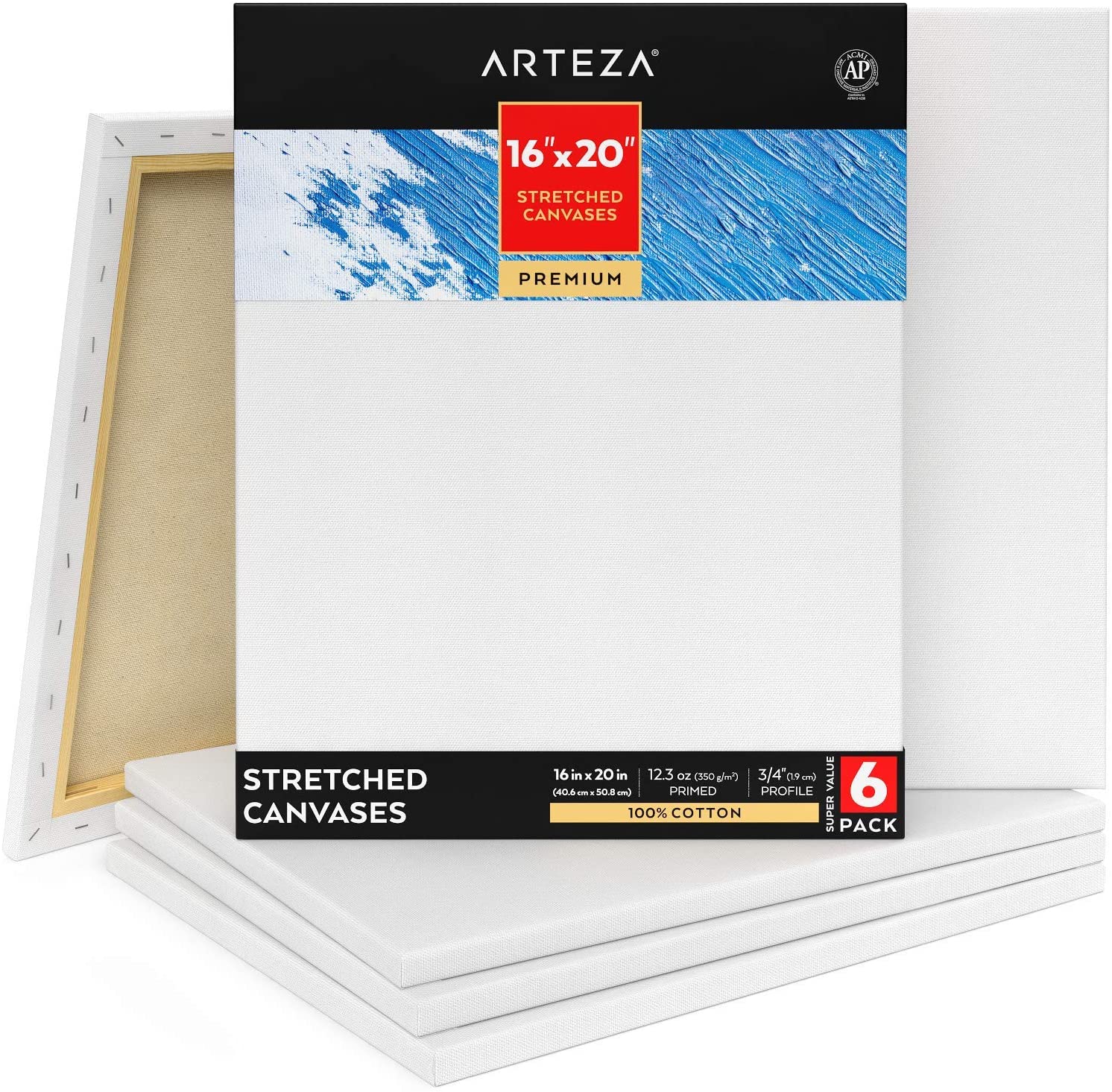 Arteza Professional Stretched Painting Canvas, 16×20-Inch