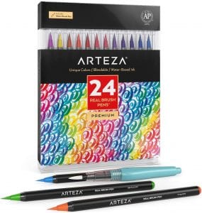 Arteza Real Brush Watercolor Marker Pens, 24-Count