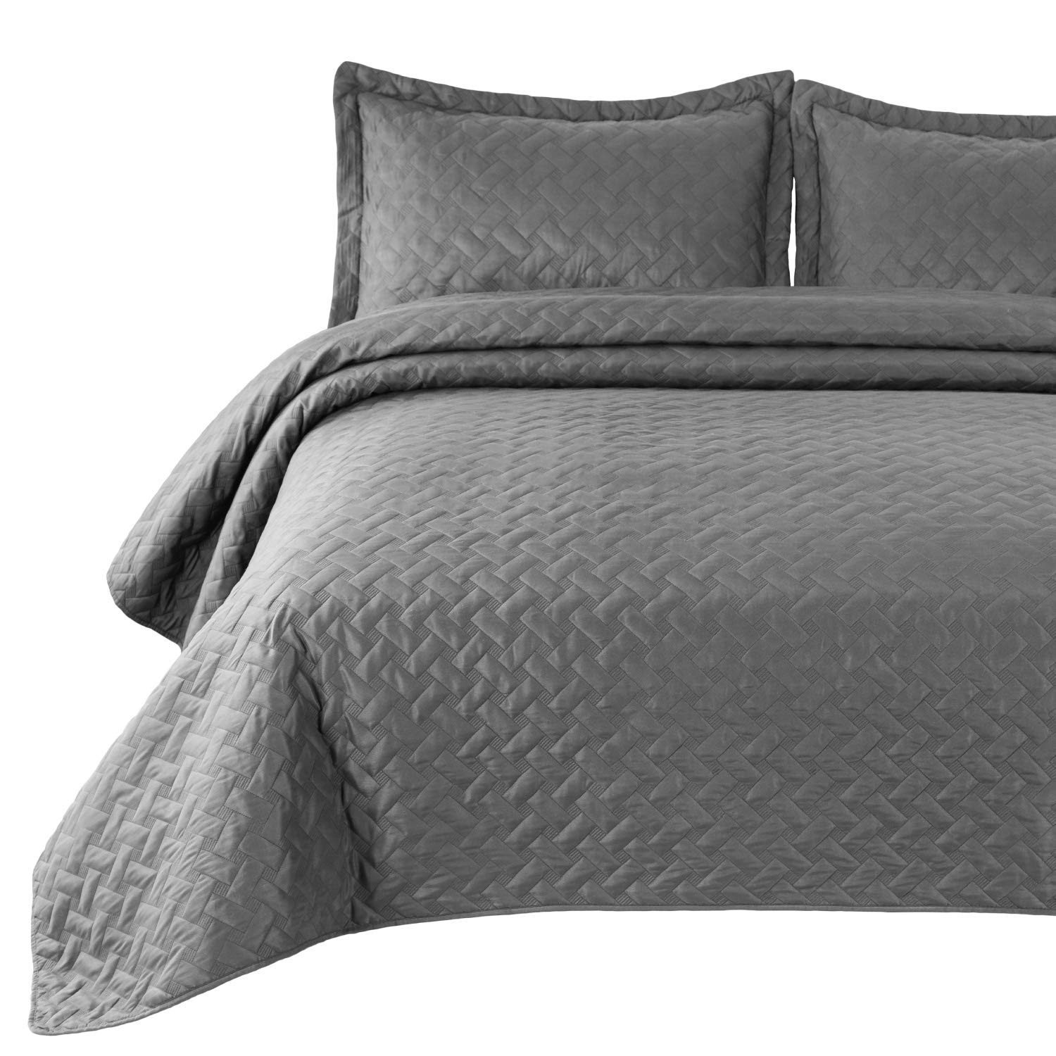 Bedsure Grey Full/Queen Quilt Set, 3-Piece