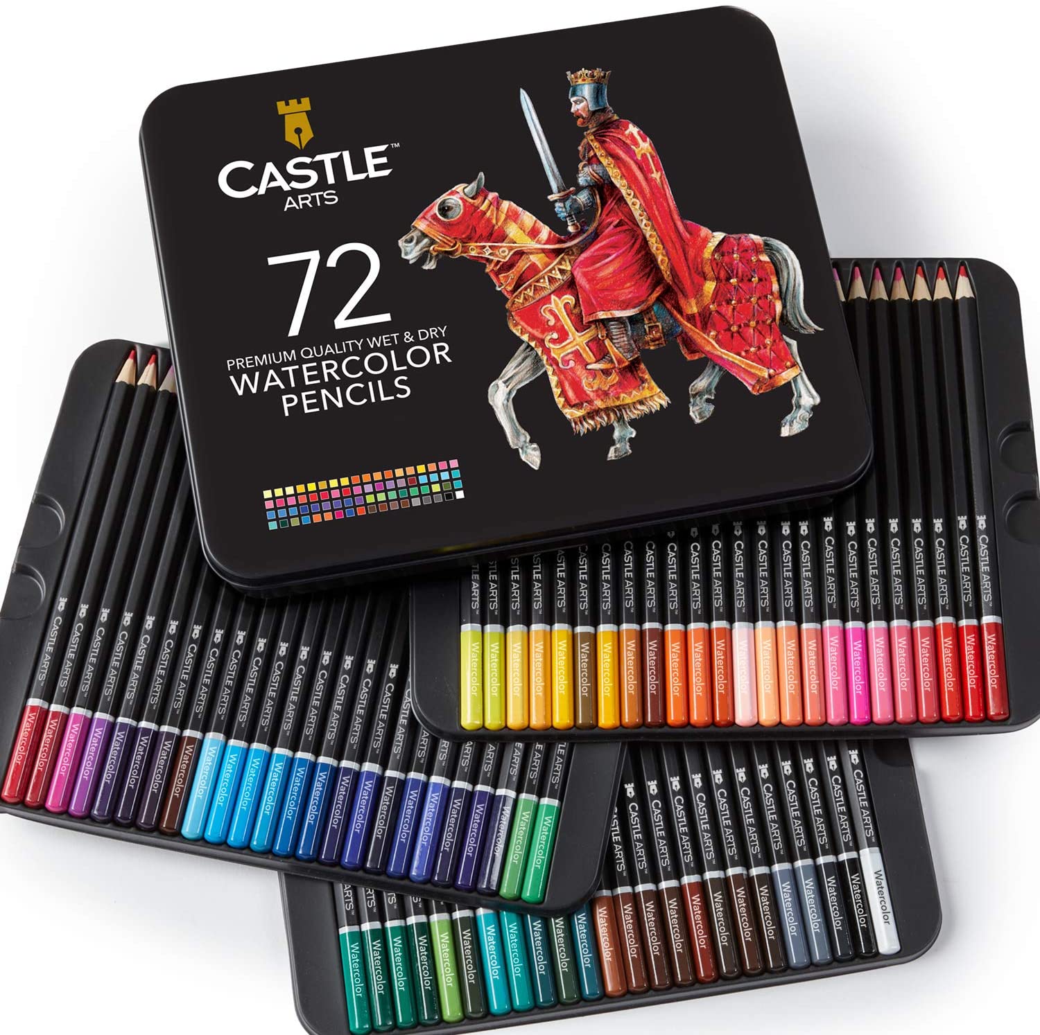 Castle Art Supplies Vibrant Watercolor Pencils Tin Box Set, 72-Count