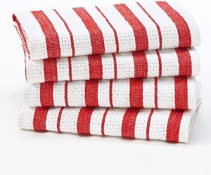 Cotton Craft Convenient Hanging Loop Basket Weave Dish Towels, 4-Pack