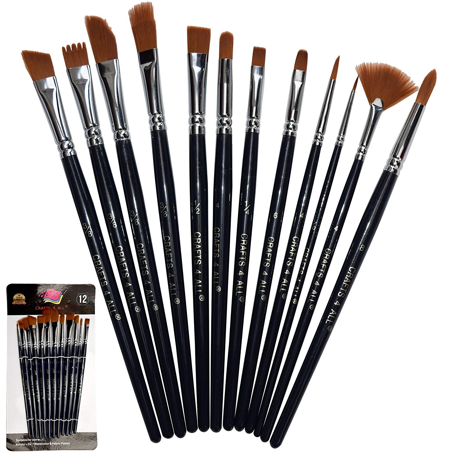 Craft 4 All Professional Paint Brush Set, 12 pcs
