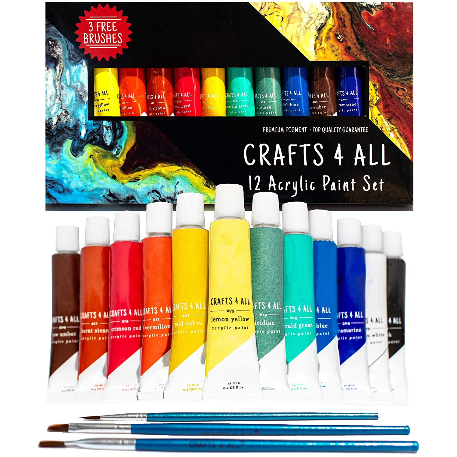 Crafts 4 All Non-Toxic Satin Acrylic Paints, 12-Count