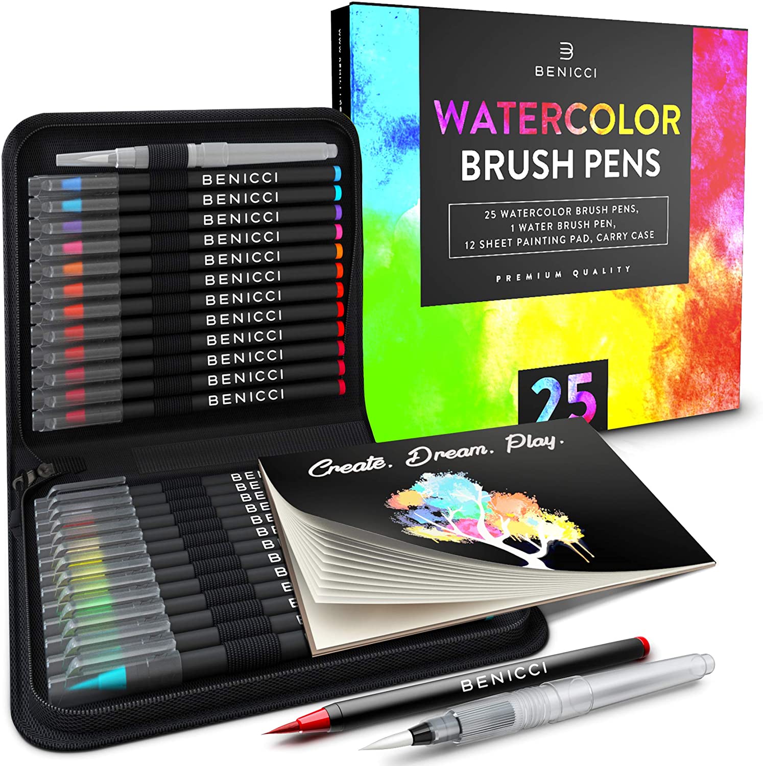Crafts & Colors Artist Watercolor Brush Pens Set, 26-Count