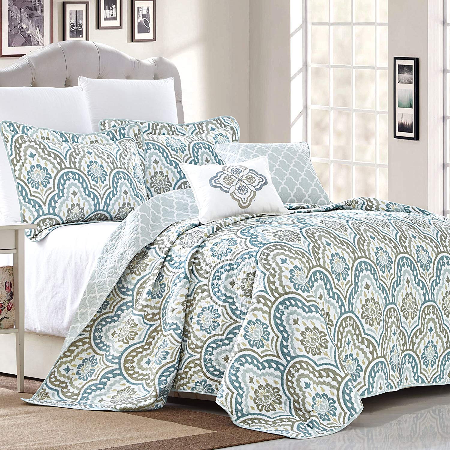 Home Soft Things Teal Aqua Queen Size Coverlet Set, 5 Piece
