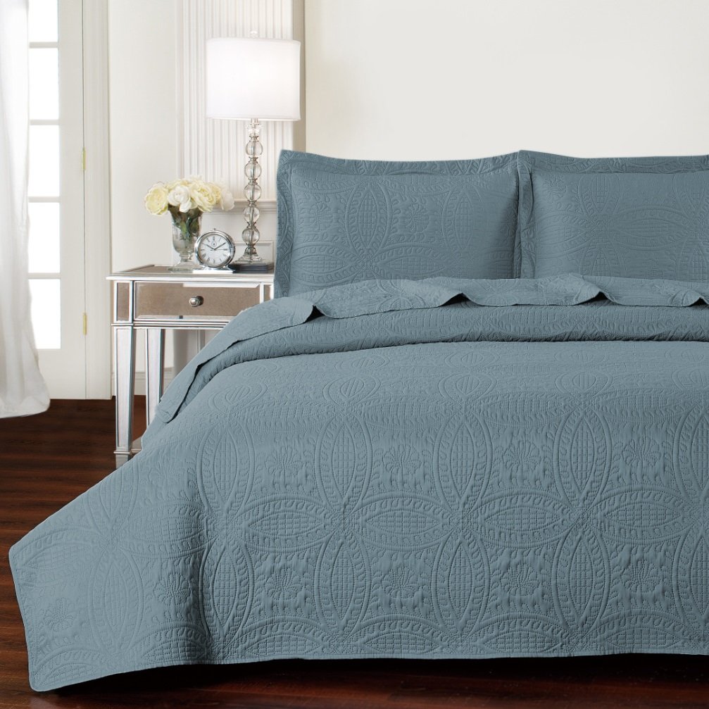 Mellanni Bedspread Coverlet Set Spa-Blue Quilt Set, 3-Piece