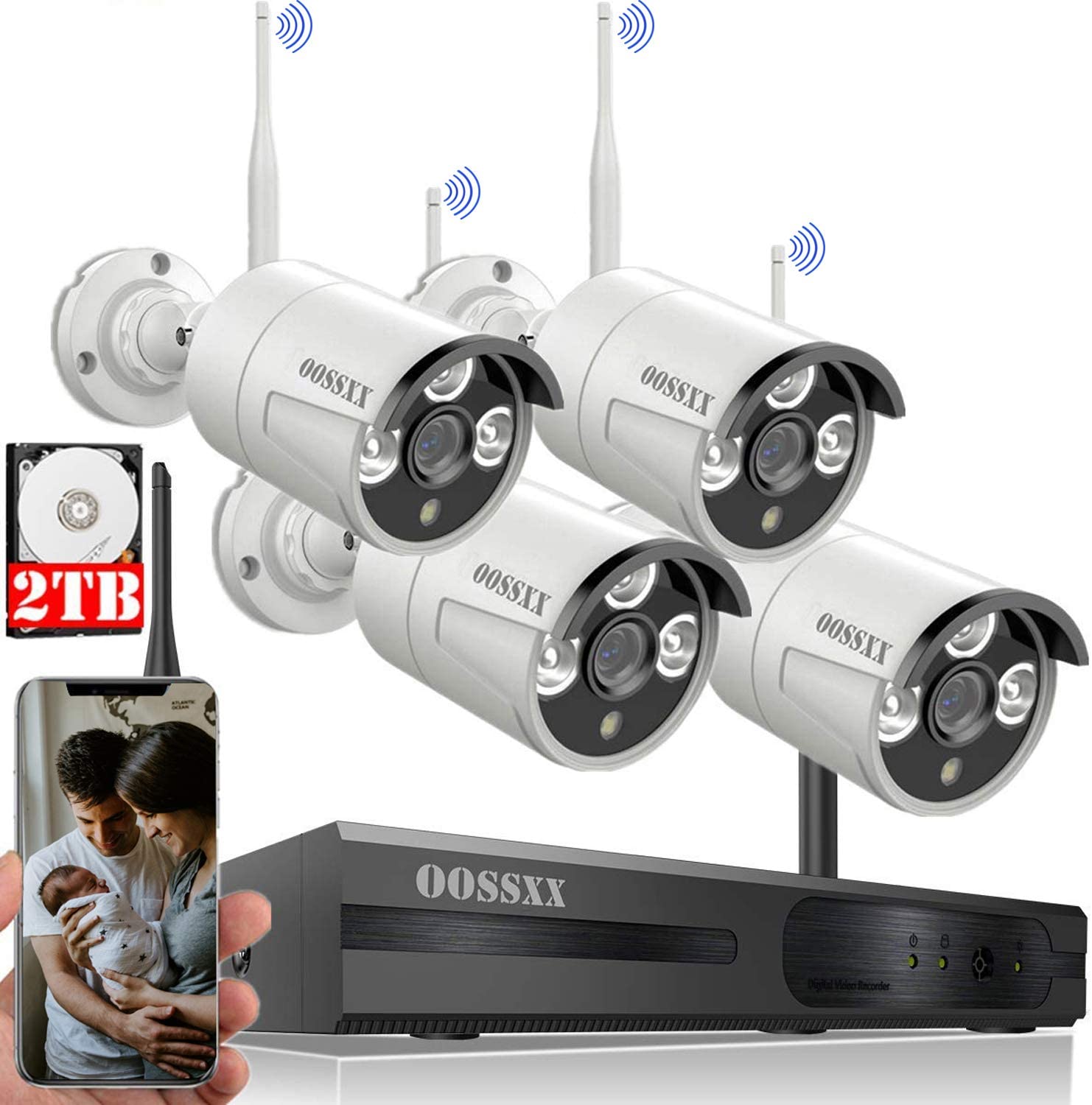 OOSSXX One-Way Audio 1080P Home Security Camera System
