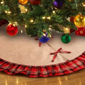OurWarm Linen Burlap Christmas Tree Skirt