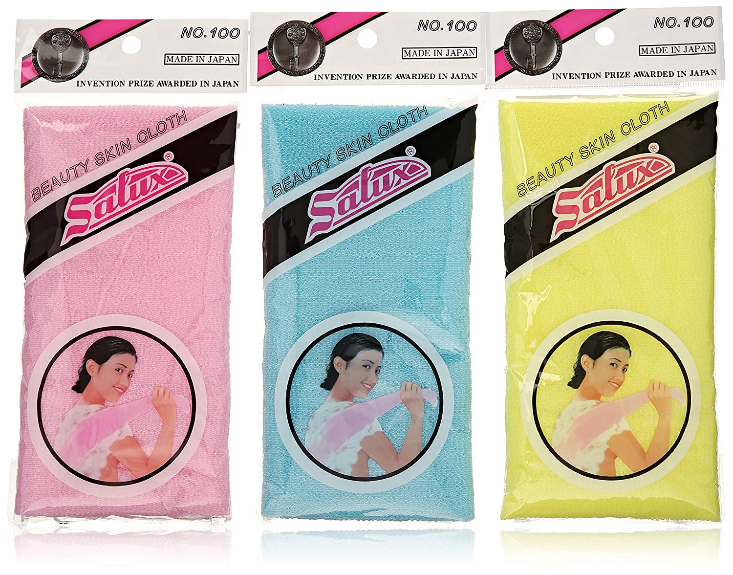 Salux Nylon Japanese Beauty Wash Cloth, 3 Pack