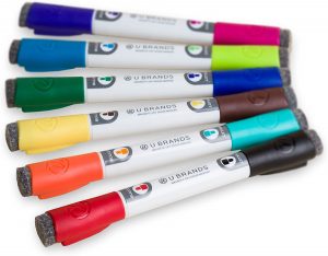 U Brands Magnetic Cap 2-In-1 Dry Erase Markers, 6-Count