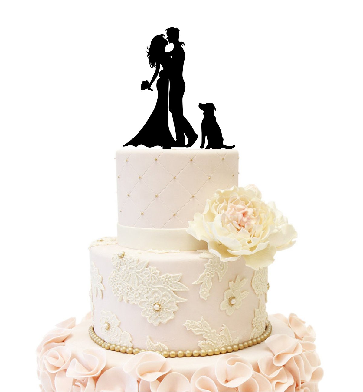 Uniquemystyle Silhouette Couple & Dog Wedding Cake Topper