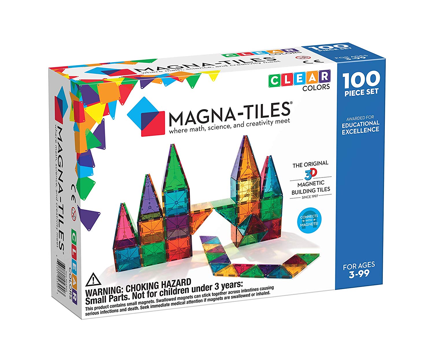 Magna-Tiles Colorful Clear Magnetic Block Set, 100-Piece