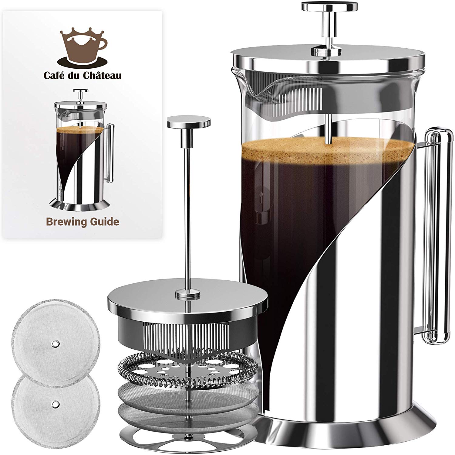 Glass French Press Coffee Maker Keeps Hot and Cold Longer 4 Level Filtration System Heat Resistant Borosilicate Durable Glass Great Gift Idea Unique Double Wall Design Brewer 34 oz. 1000ml 
