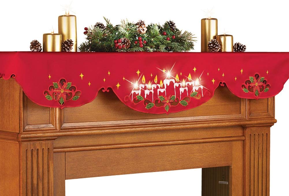 Collections Etc Christmas Candles Mantel Scarf