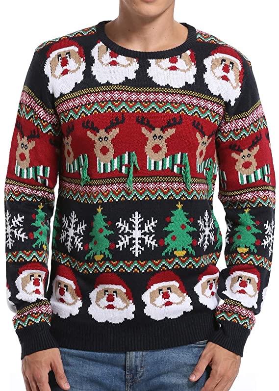 daisysboutique Men’s Christmas Decorations Stripes Sweater Cute Ugly Pullover