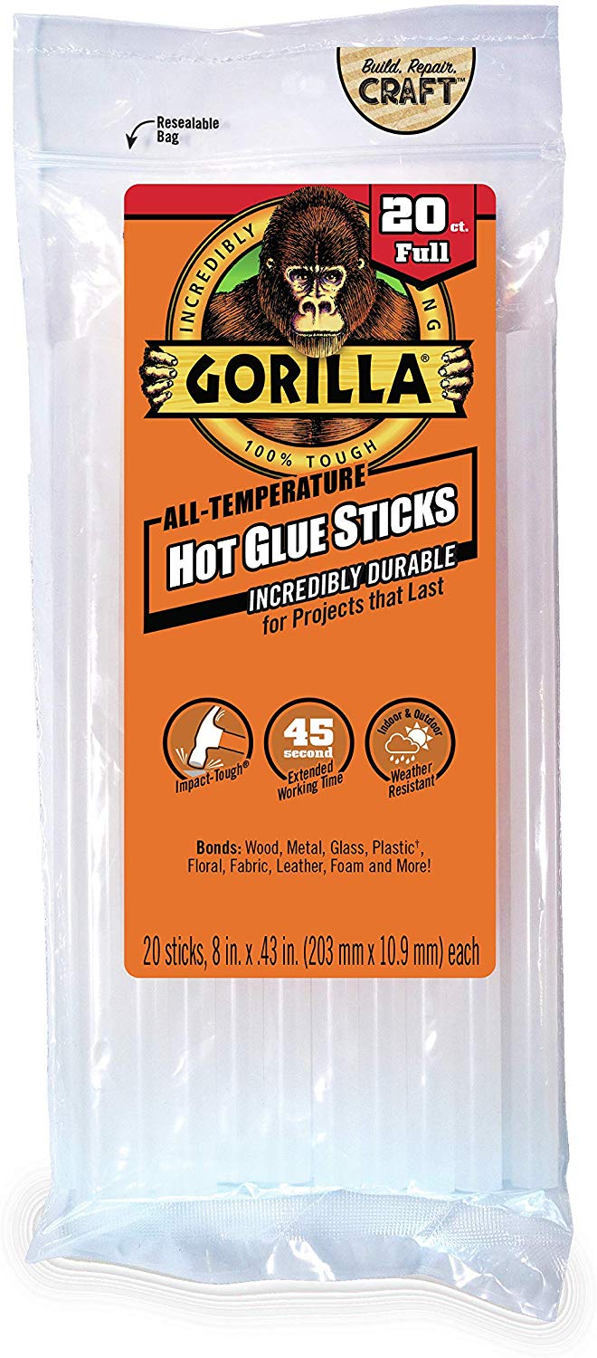 Gorilla Impact-Resistant Long Hot Glue Gun Sticks, 20-Count
