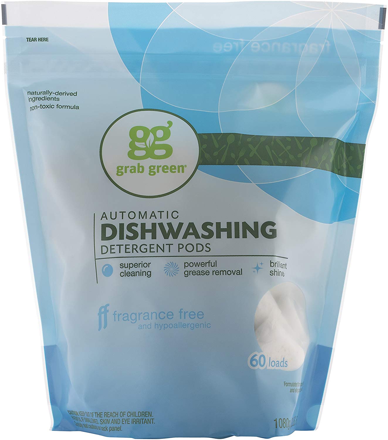 Grab Green Natural Dishwasher Pods, 60 Count