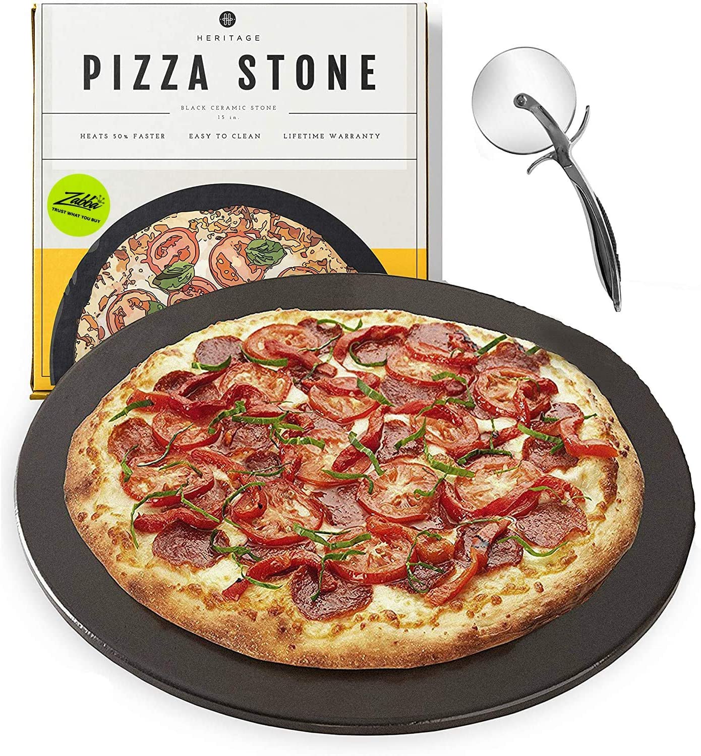 Heritage Products Non-Stain Ceramic Wheel Pizza Stone, 15-Inch
