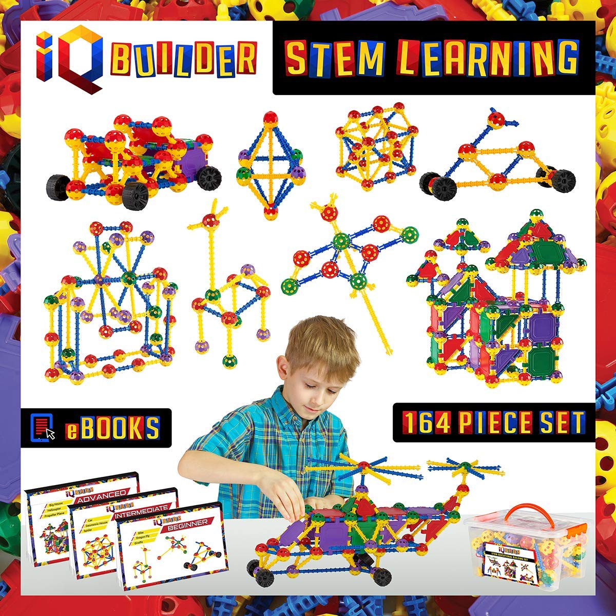 IQ BUILDER STEM Learning Toys For 7 Year Olds, 164-Piece Set