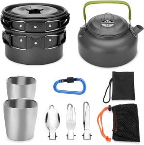 Odoland Camping Cookware Mess Kit, 10-Piece