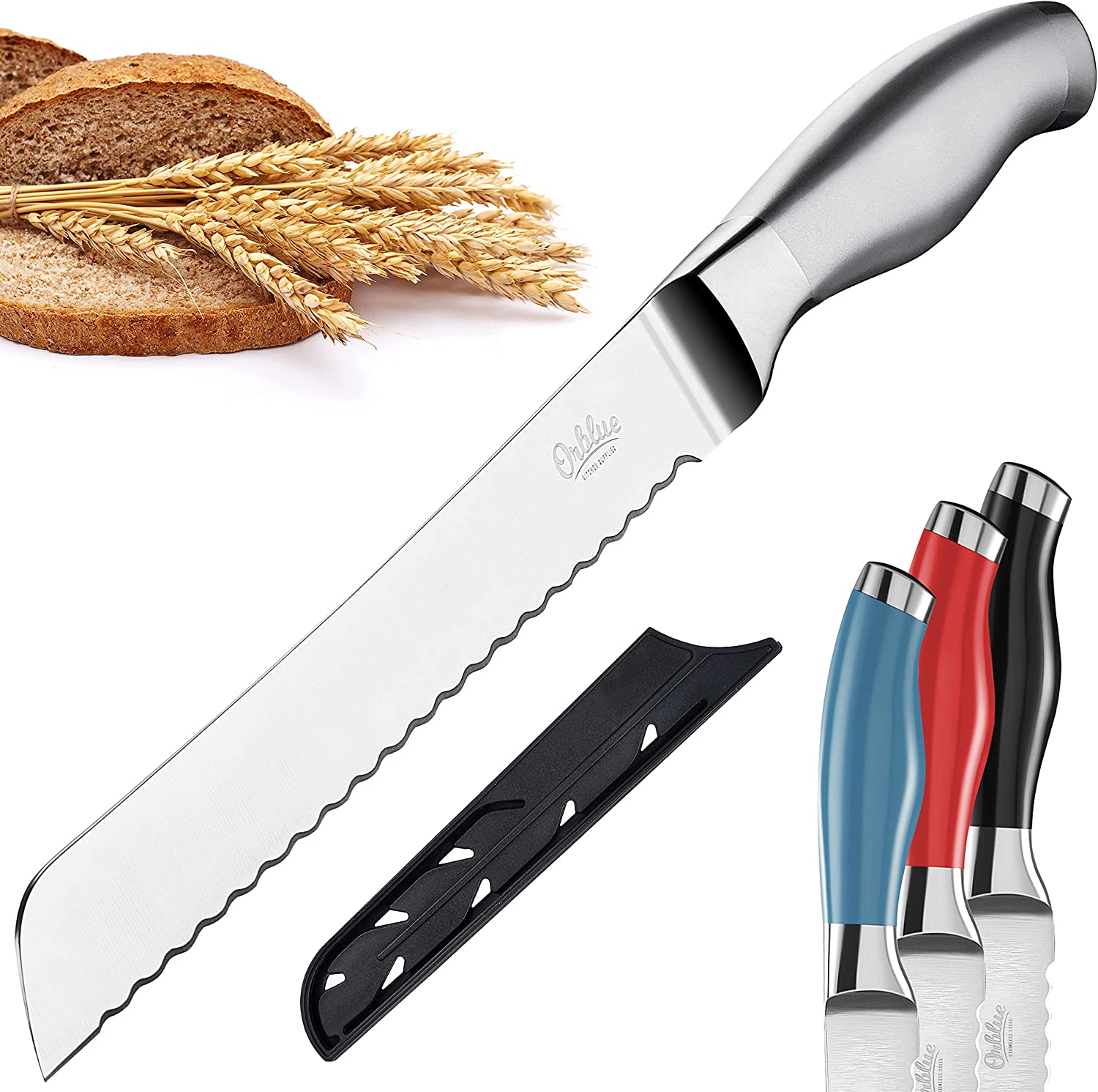 Orblue Ageless Silver Effortless Bread Knife, 13-Inch