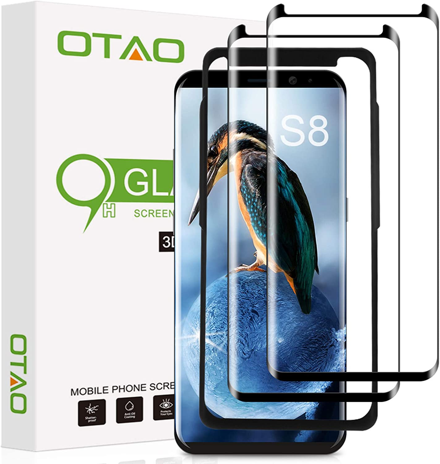OTAO Galaxy S8 Touch Sensitive Android Screen Protectors, 2-Pack