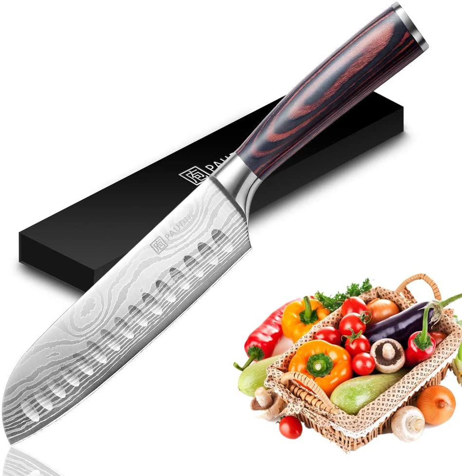 PAUDIN High Carbon Stainless Steel Santoku Knife, 7-Inch