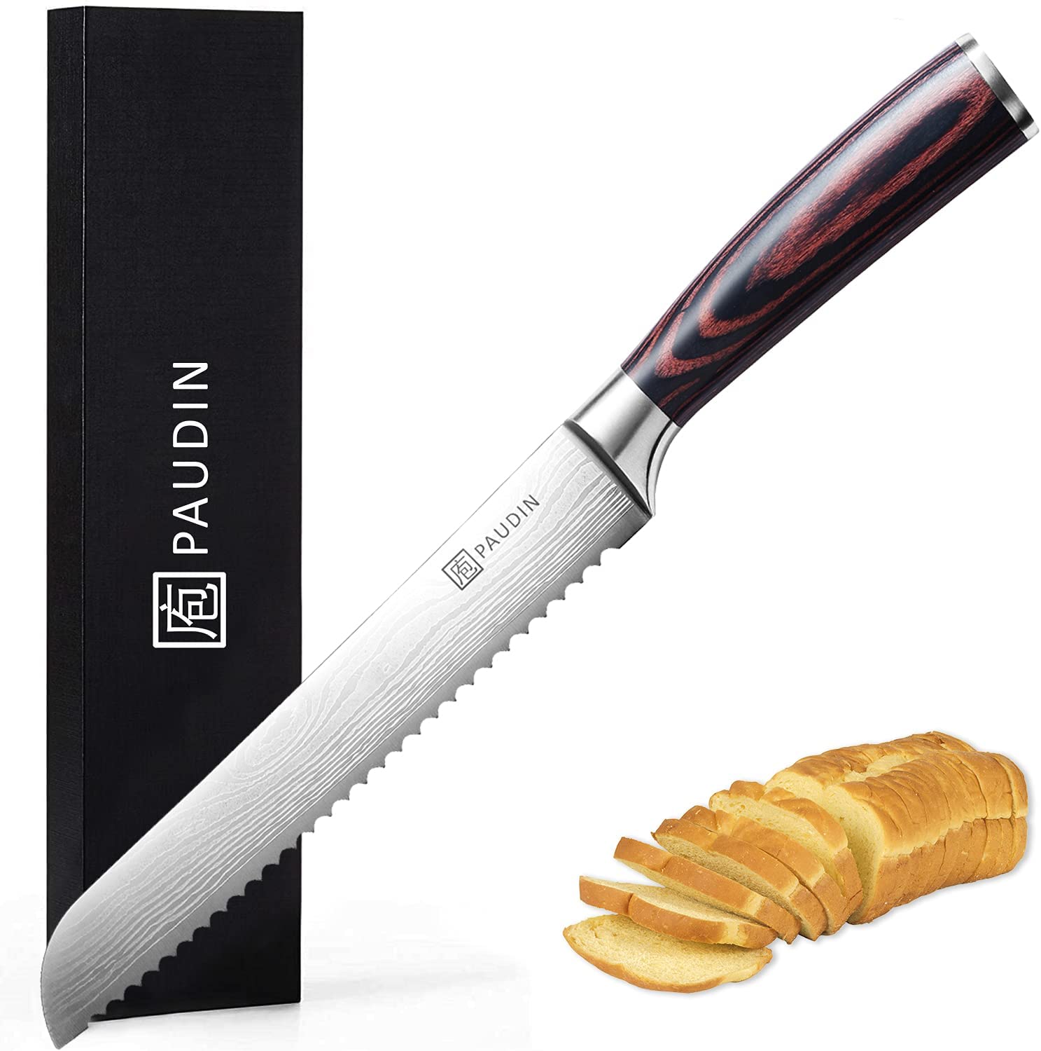 PAUDIN Pakkawood Ultra-Sharp Bread Knife, 8-Inch