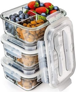 Prep Naturals Glass Meal Prep Containers 3 Compartment