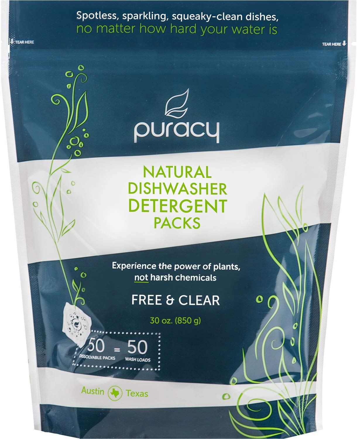 Puracy Natural Dishwasher Detergent Packs, 50 Count