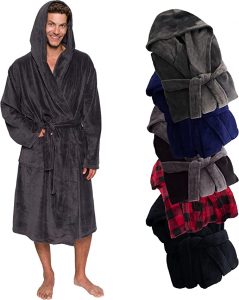 Ross Michaels Men’s Hooded Robe – Plush Shawl Kimono Bathrobe for Men