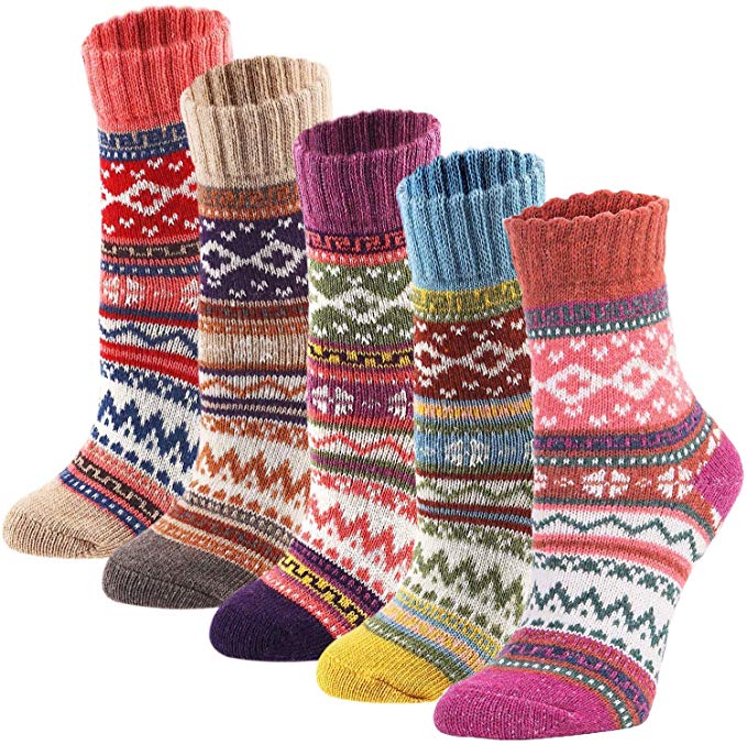 YZKKE Womens Winter Knit Socks, 5-Pack